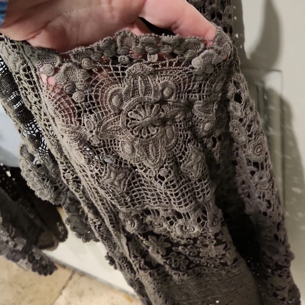 Johnny Was Crochet Floral Cardigan Duster
